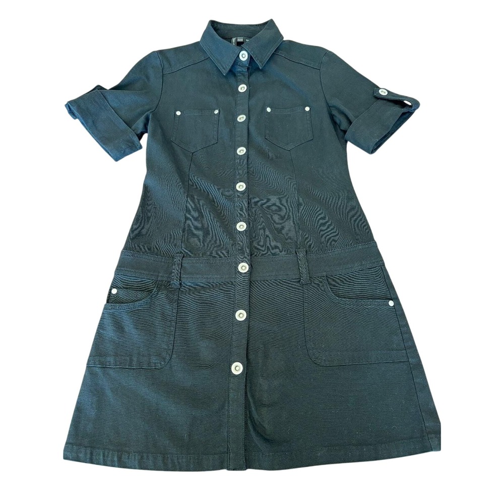 Vtg Mariposa Y2K black LBD dress silver buttons pockets festival womens' size M